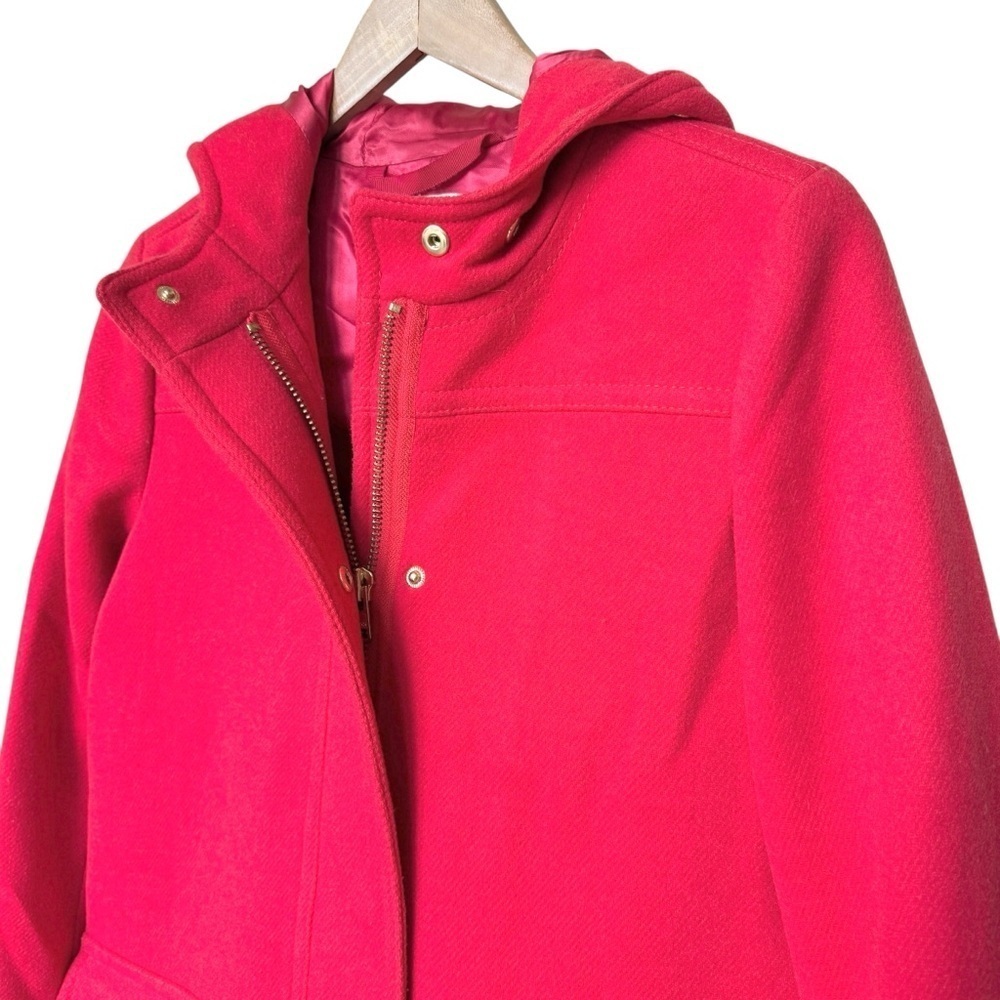 J.Crew Women's Red Hooded Wool Blend Overcoat Size 2 Winter Jacket Full Zip Warm